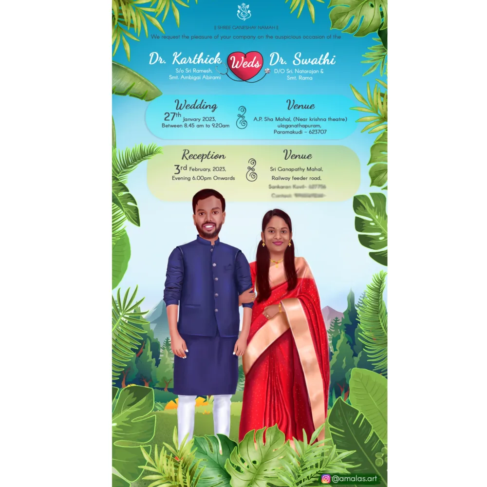 Two hearts Wedding Caricatures - Wedding invitation cards
