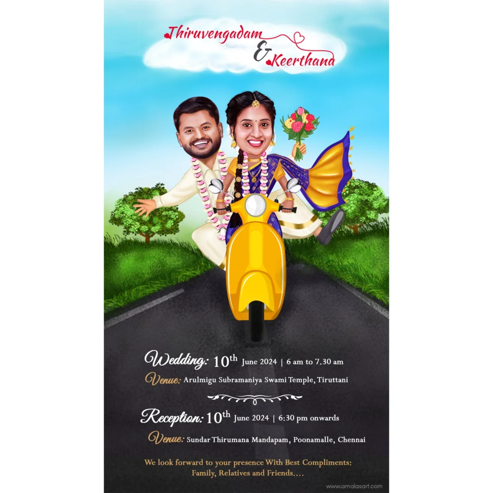 Trendy Wedding Caricatures - Wedding invitation cards