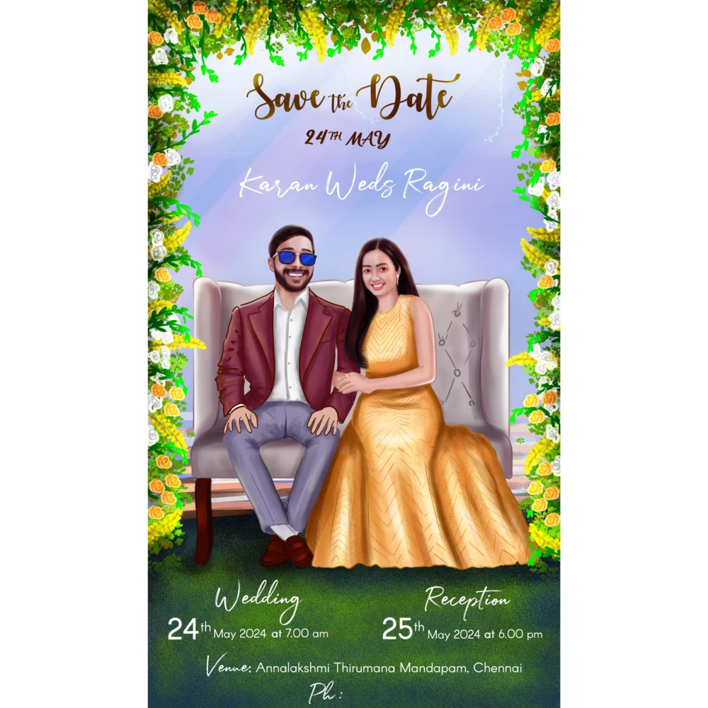 Candy Wedding Caricatures - Wedding invitation cards