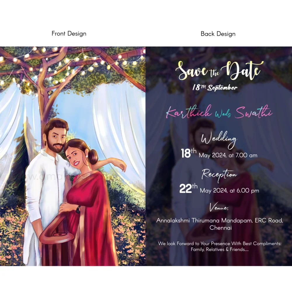 Wedding Couple Cartoon Art - Wedding Invitation Card